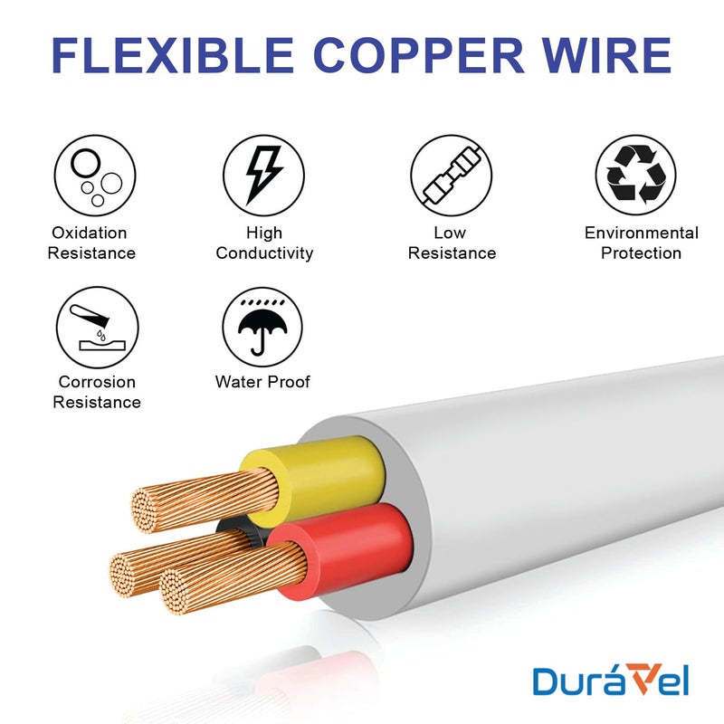 درافل كابل كهربائي ثلاثي النواة من دورافيل، سلك طاقة معزول بمادة PVC بيضاء، موصل نحاسي مرن (3 نواة 10 أمتار، 4 مم) - Image 4